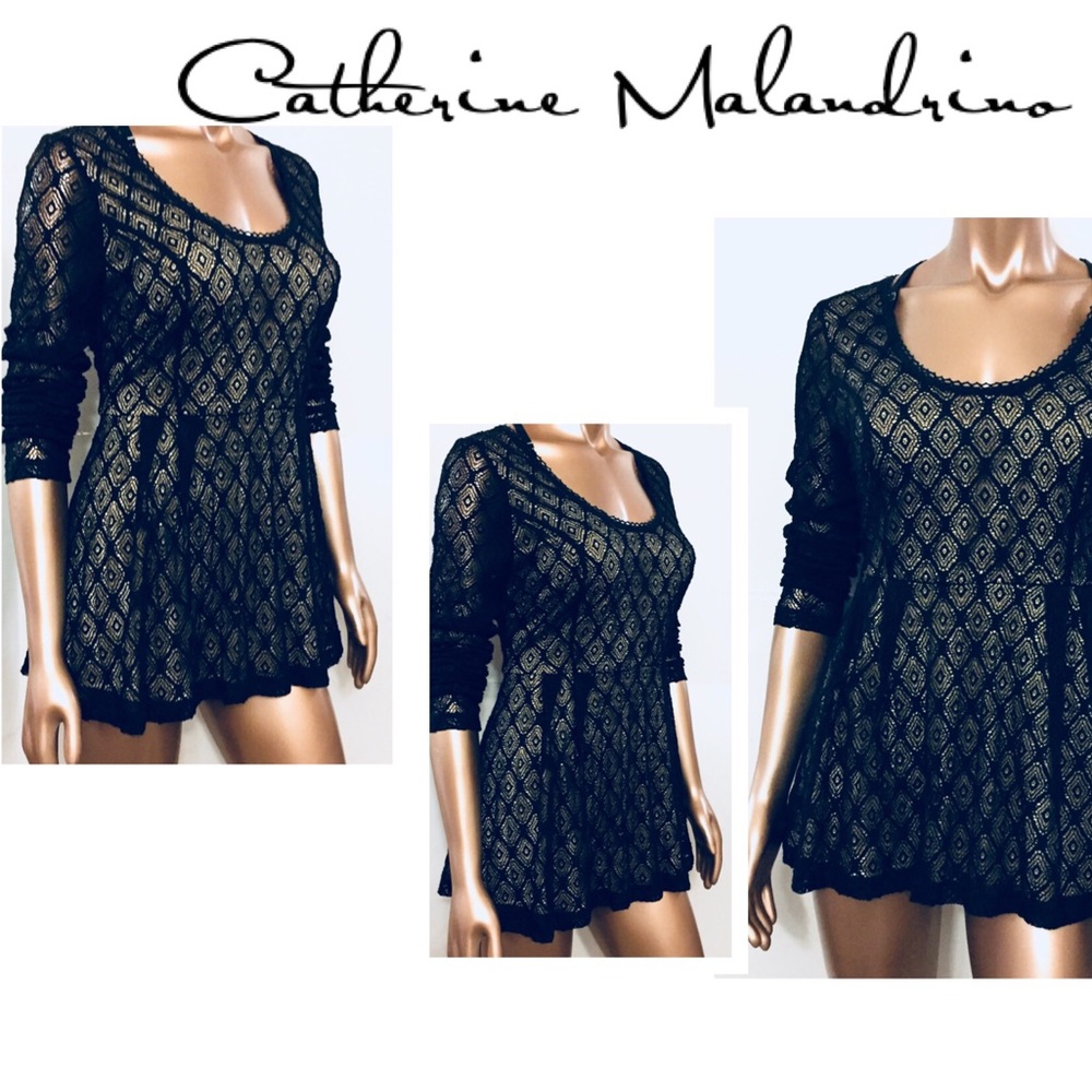 Catherine Malandrino Lace Pleated Blouse Black